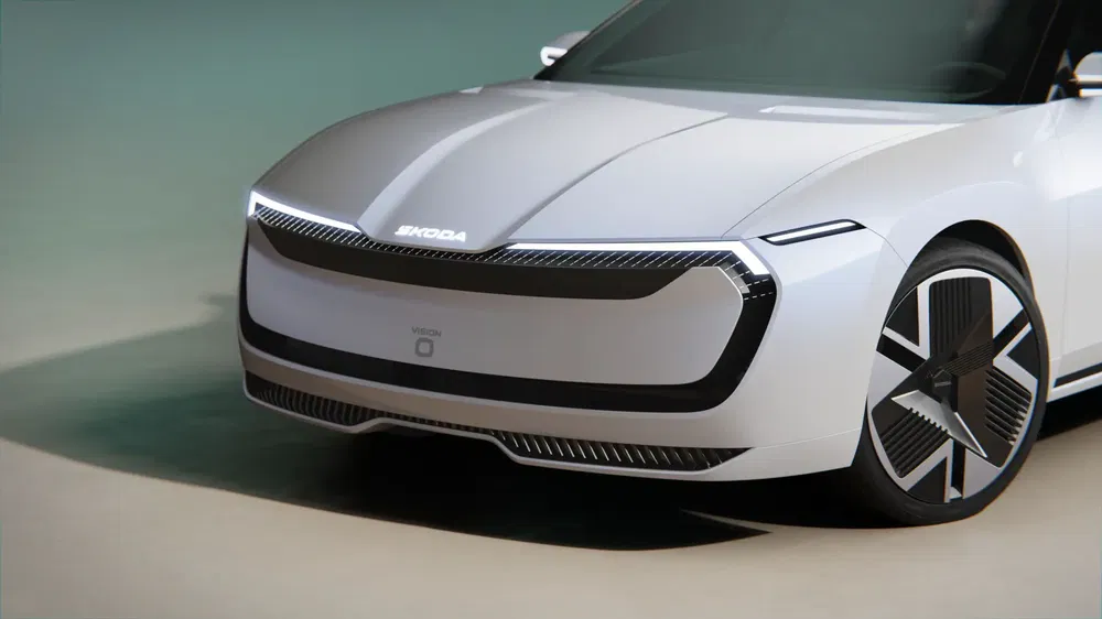 Skoda Vision conceptauto, futuristisch design met innovatieve accenten en opvallende LED-verlichting.