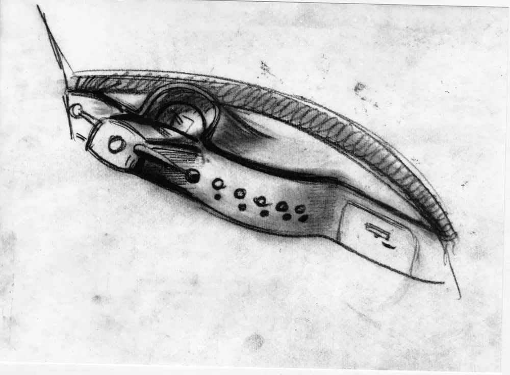 Illustration de design d'intérieur de voiture futuriste, esquisse au crayon montrant des contours détaillés.