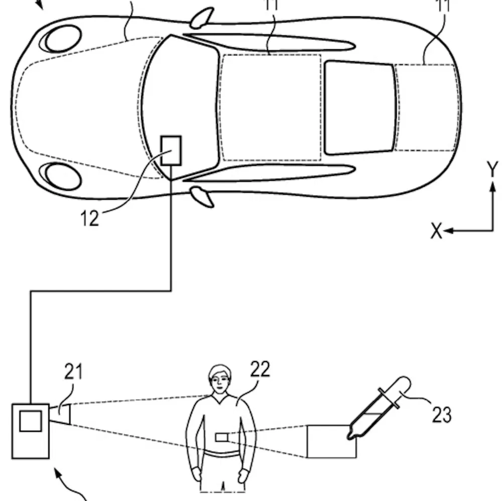 Schéma montrant un capteur biométrique connecté à un système de voiture autonome.
