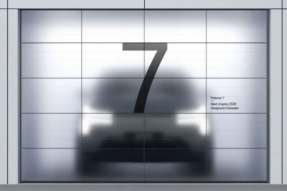 Teaser du Polestar 7, lancement prévu en 2028, design suédois moderne.