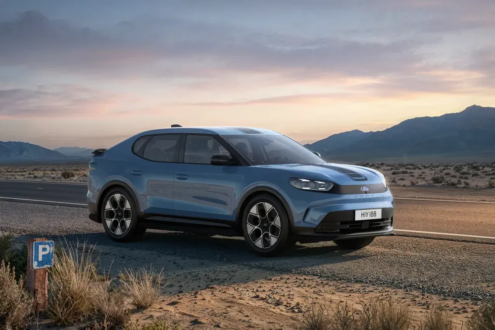 {"fr":"SUV Ford élégant sur route désertique au crépuscule, prêt pour l'aventure.","nl":"Stijlvolle Ford SUV op een verlaten weg bij schemering, klaar voor avontuur."}