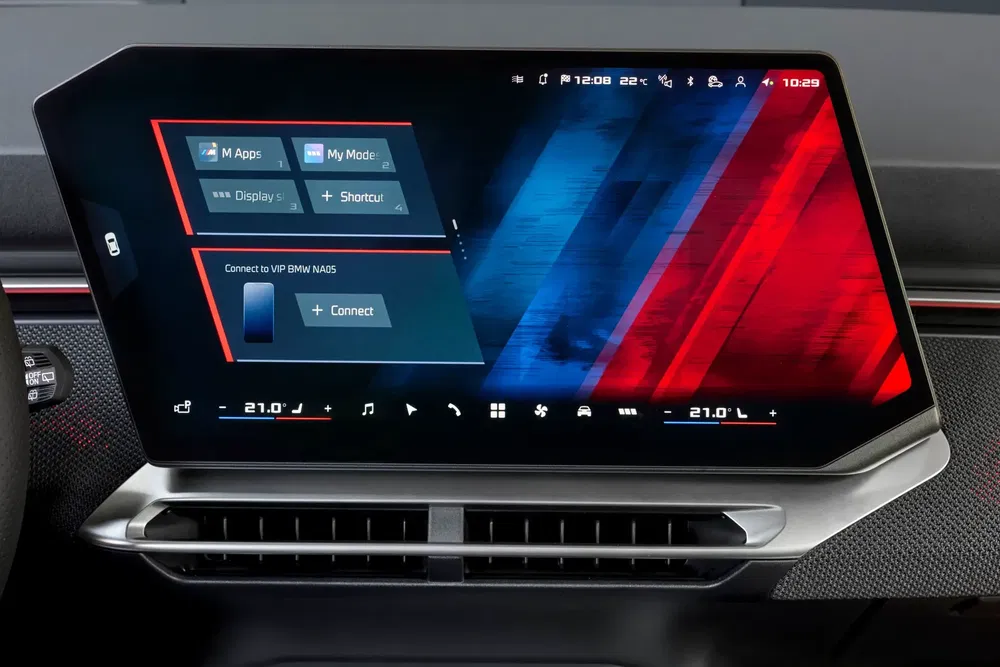 Interface numérique BMW affichant des options de connectivité et de personnalisation de l'écran.