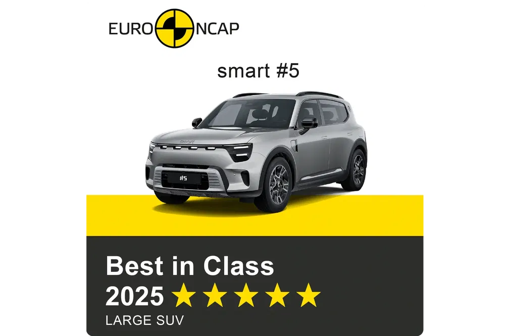 Zilveren Smart #5 SUV, vijf sterren Euro NCAP, Beste in zijn klasse 2025.